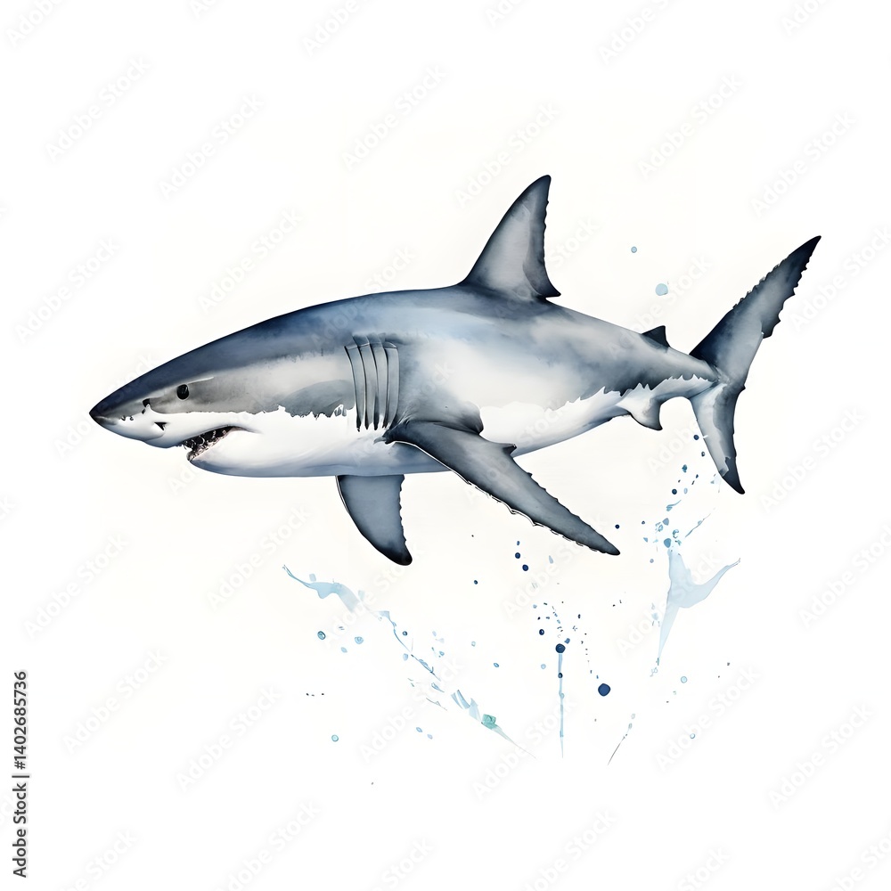 Fototapeta premium Watercolor Great White Shark