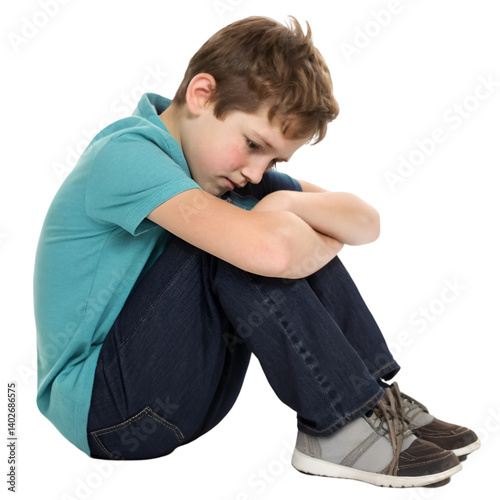 Sad child isolated on transparent background