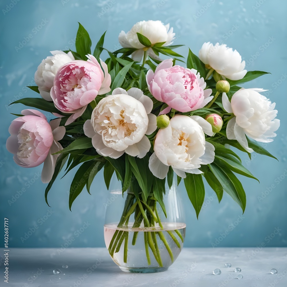 Obraz premium Elegant Bouquet of Pink and White Peonies in Glass Vase