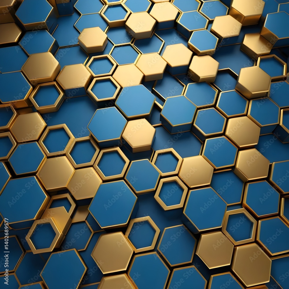 Abstract Gold and Blue Hexagon Pattern Abstract Gold and Blue Hexagon Pattern