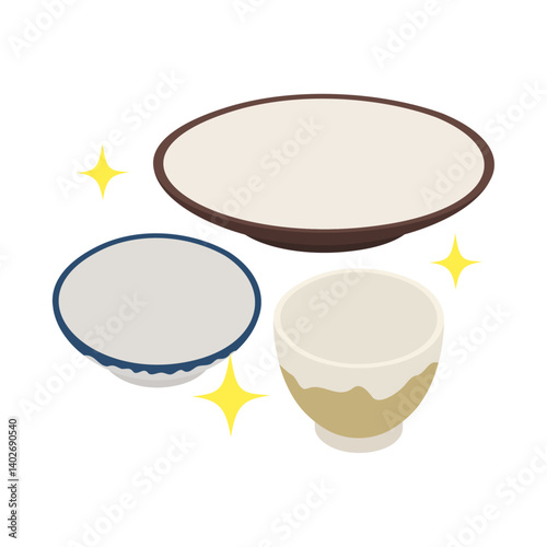 益子焼。フラットなベクターイラスト。
Mashiko pottery. Flat vector illustration.