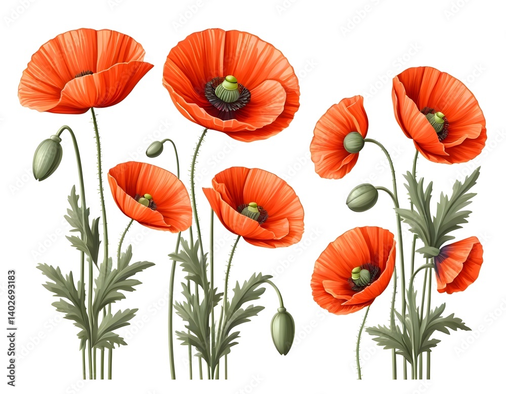 Fototapeta premium Collection of Orange Poppies