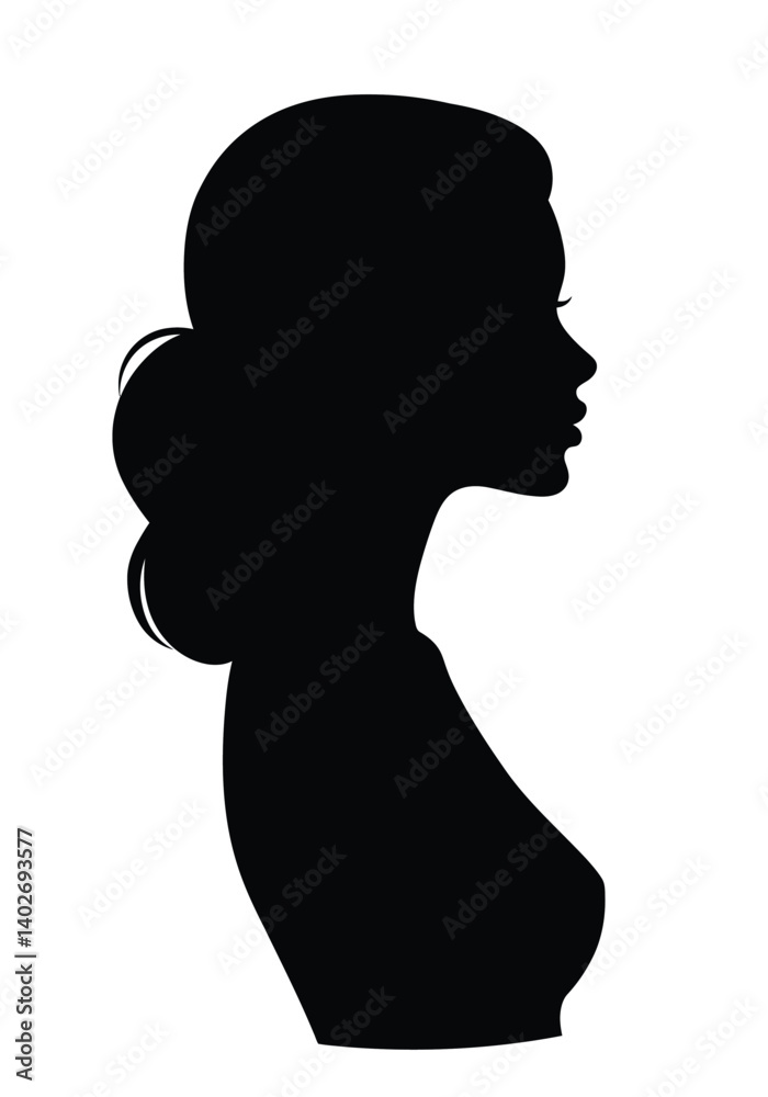 Female side silhouette. A simple and elegant side profile of a woman's head, showcasing timeless beauty and grace. Vector clipart black illustration design. Female side silhouette. A simple and elegant side profile of a woman's head, showcasing timeless beauty and grace. Vector clipart black illustration design.