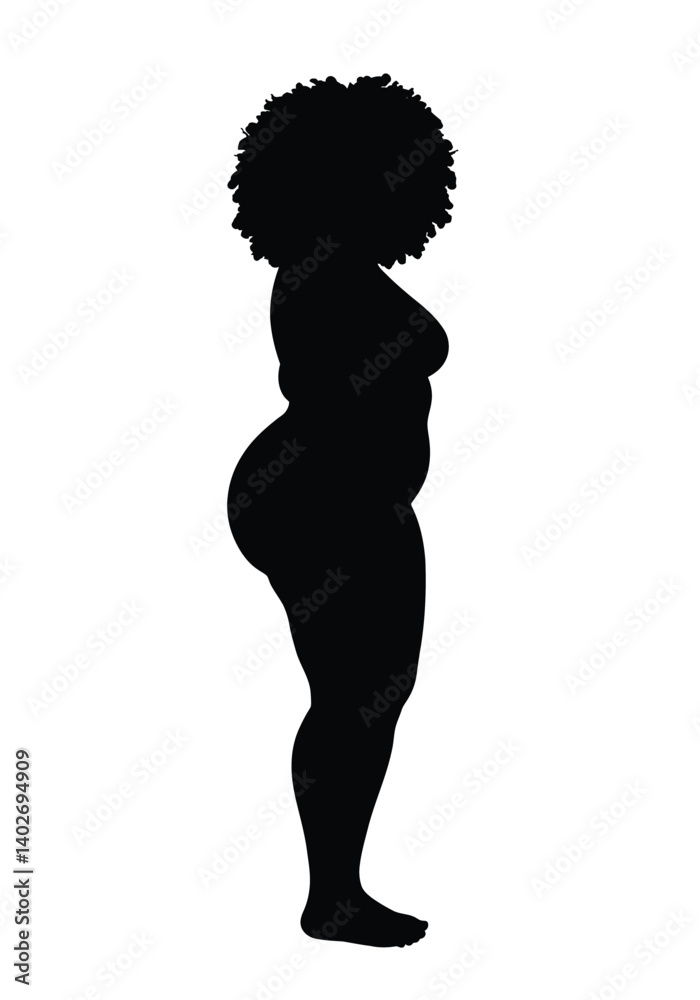 Fototapeta premium Silhouette of a thick woman. A black silhouette showcasing a curvy female figure with confidence and elegance. Vector clipart black illustration design.
