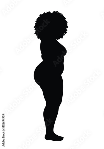 Silhouette of a thick woman. A black silhouette showcasing a curvy female figure with confidence and elegance. Vector clipart black illustration design.