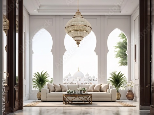 Modern Arabic Living Room with Grand Mosque View