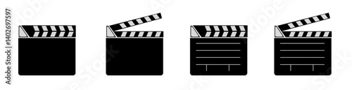 movie clapper board. Movie clapperboard icon set. Vector illustration.