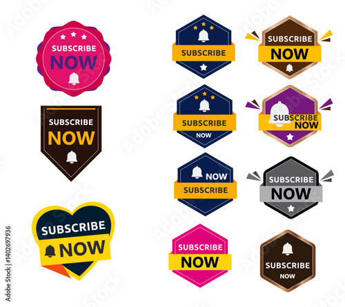 Subscribe buttons. Video channel interacting UI element with different design template, subscription logo design. Vector illustration online education subscriber and social media icon subscribing14.ai