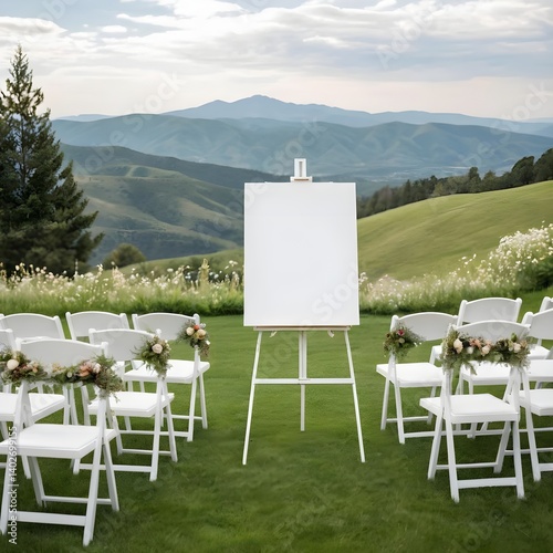 Blank Signboard at Outdoor Wedding Ceremony