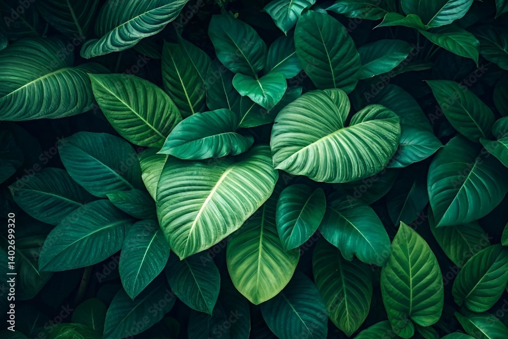 Lush Green Leaves Background Dense Tropical Foliage Texture for Botanical Designs Lush Green Leaves Background Dense Tropical Foliage Texture for Botanical Designs