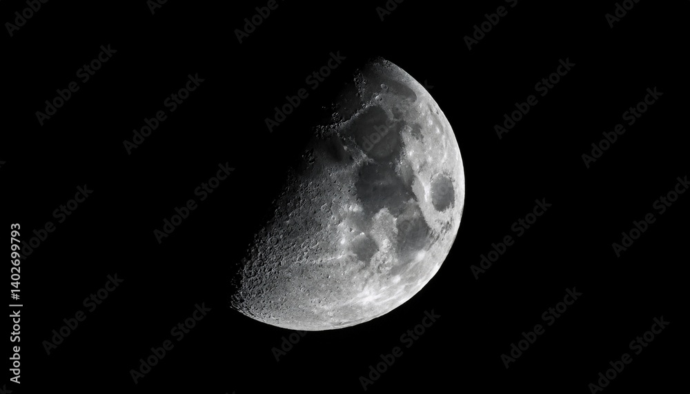 Half Moon Phase – High-Resolution Astronomical Photograph Half Moon Phase – High-Resolution Astronomical Photograph