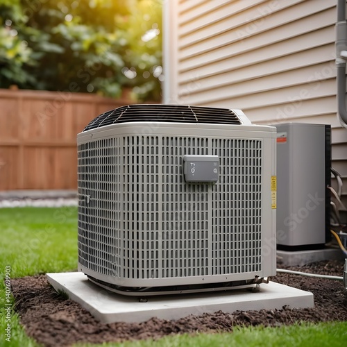 Modern Air Conditioning Unit in Backyard