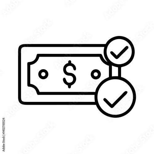 Icon of dollar bill with verification symbols denoting financial approval and credibility