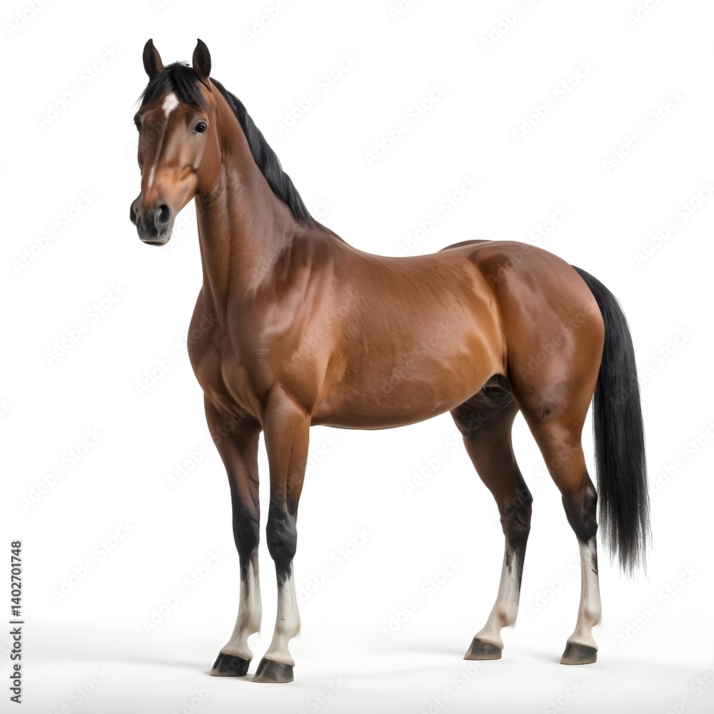 Obraz premium Brown Horse Standing Isolated on White Background