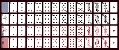 Poker set with isolated cards. Poker playing cards, full deck