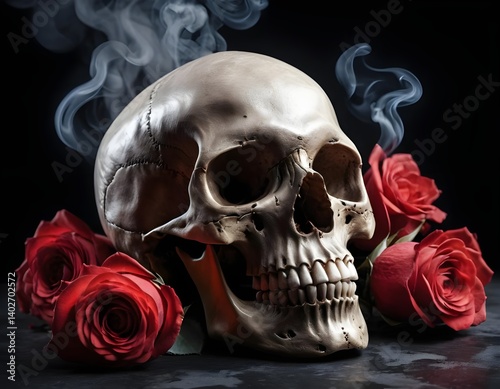 Skull and Roses with Smoke