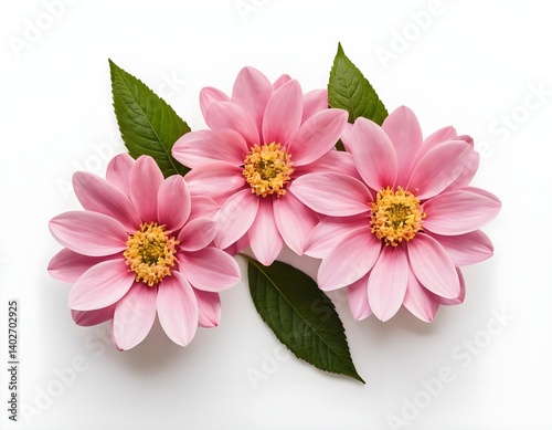 Pink Dahlia Flowers with Green Leaves