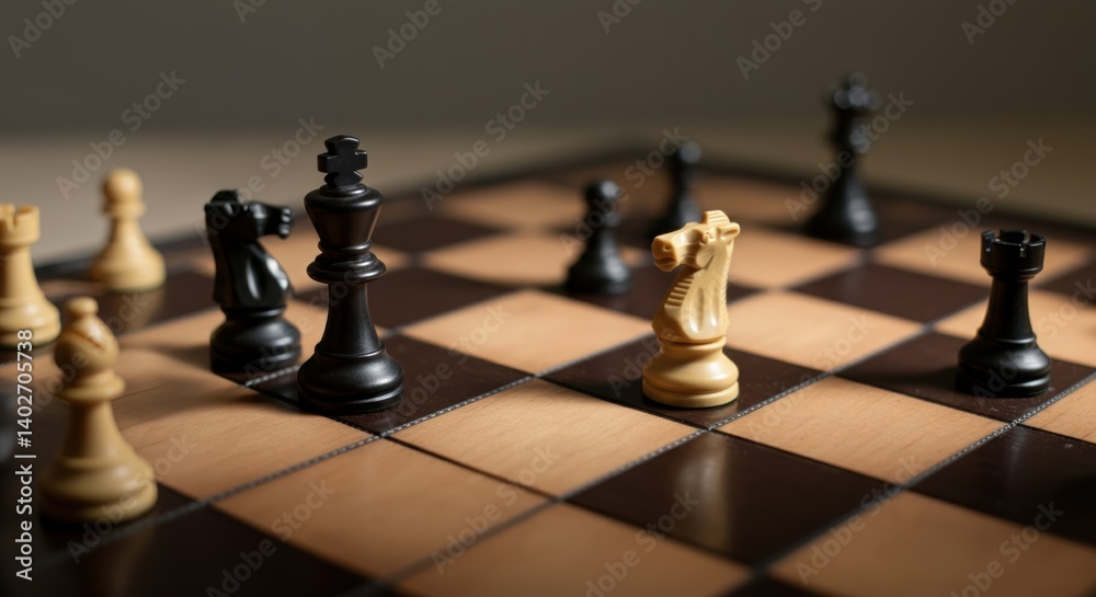 Black king in checkmate position on wooden chessboard Black king in checkmate position on wooden chessboard