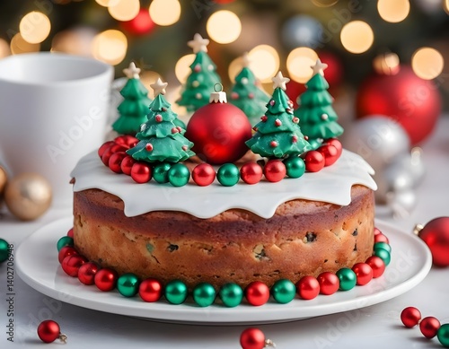 Wallpaper Mural Festive Christmas Fruitcake with Marzipan Trees Torontodigital.ca