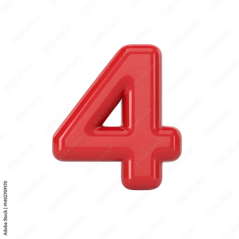 Red Glossy Number Four isolated on transparent background. Red Glossy Number Four isolated on transparent background.