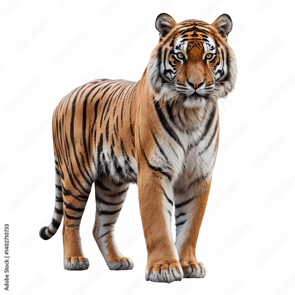 Fototapeta premium Majestic Bengal Tiger Standing Isolated on White