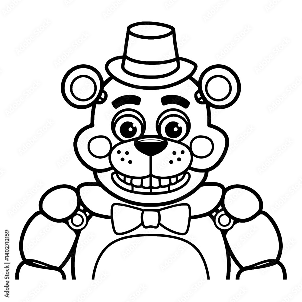Freddy Fazbear Minimalistic Outline SVG Vector, line art Freddy Fazbear Minimalistic Outline SVG Vector, line art