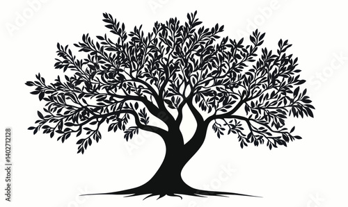 Minimalist Olive Tree Silhouette Vector Isolated on White for Graphic Design and Nature Themes