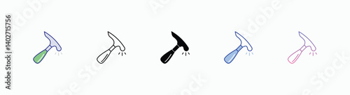 Brick Hammer icons set in different style vector stock 