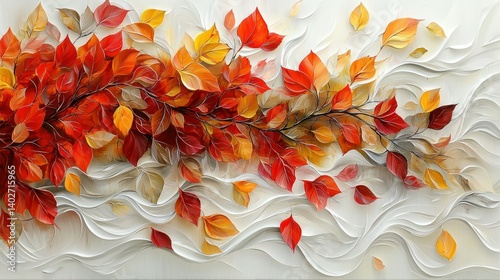 Autumnal Branch: A 3D Embossed Leaf Tapestry