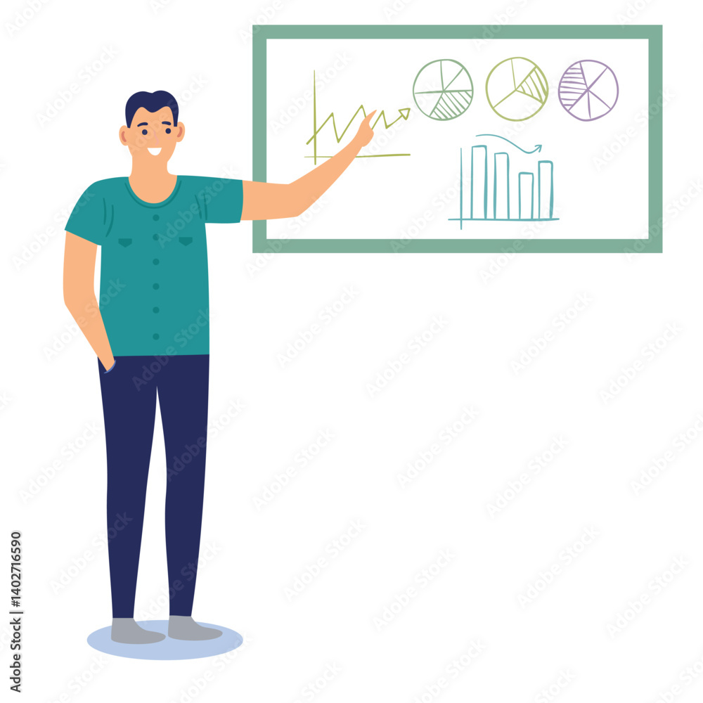 vector of man standing doing presentation explaining material vector of man standing doing presentation explaining material