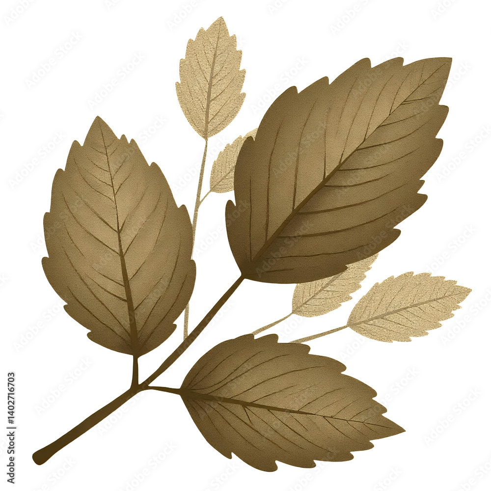 Fototapeta premium Sepia_Leaves_Art_Print_Vintage_Leaf_Illustration_Botanical_Wall_Decor