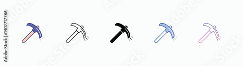 Pickaxe icons set in different style vector stock 