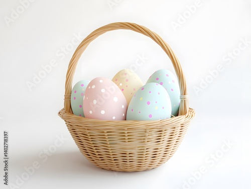 Colorful Pastel Easter Eggs Arranged in a Woven Basket
