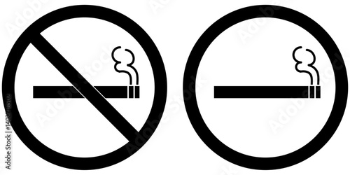 No smoking area and smoking area sign in Black. No smoking. ban symbol. No smoking symbol. No smoke circle in Black. forbidden icon. stop symbol icon set.
