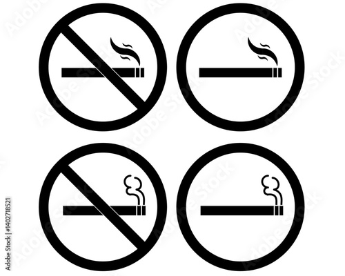 No smoking area and smoking area sign in Black. No smoking. ban symbol. No smoking symbol. No smoke circle in Black. forbidden icon. stop symbol icon set.