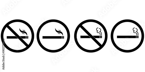 No smoking area and smoking area sign in Black. No smoking. ban symbol. No smoking symbol. No smoke circle in Black. forbidden icon. stop symbol icon set.