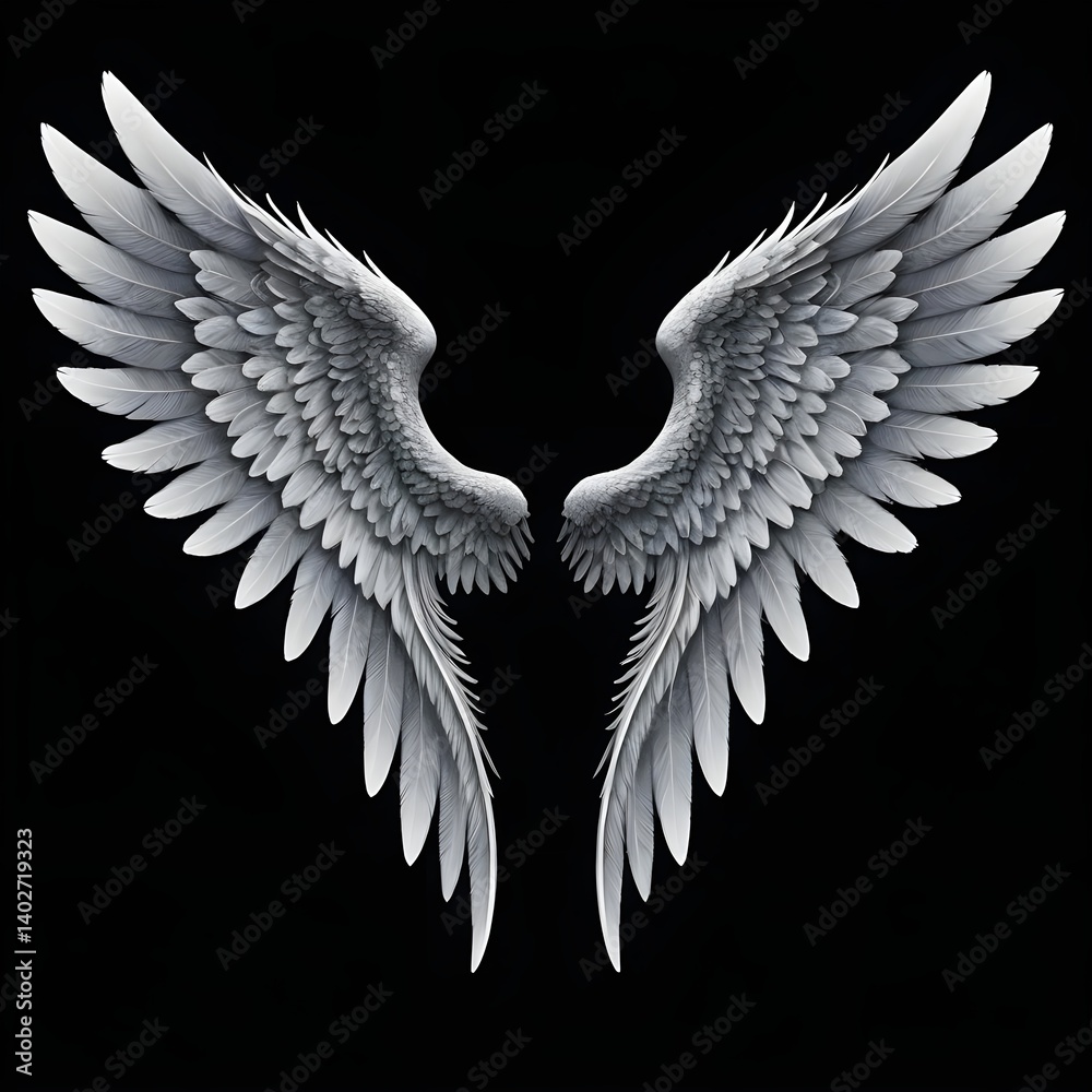 Obraz premium Pair of White Angel Wings on Black Background