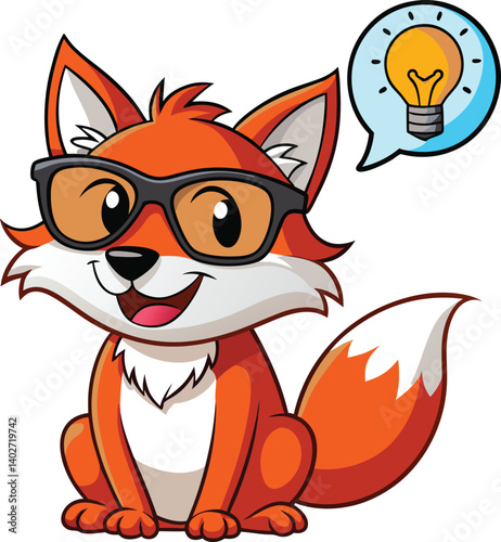 Clever fox with cheeky grins, sly winks, shocked, "idea!", tongue out, cool with shades Animal Emoji-Style.