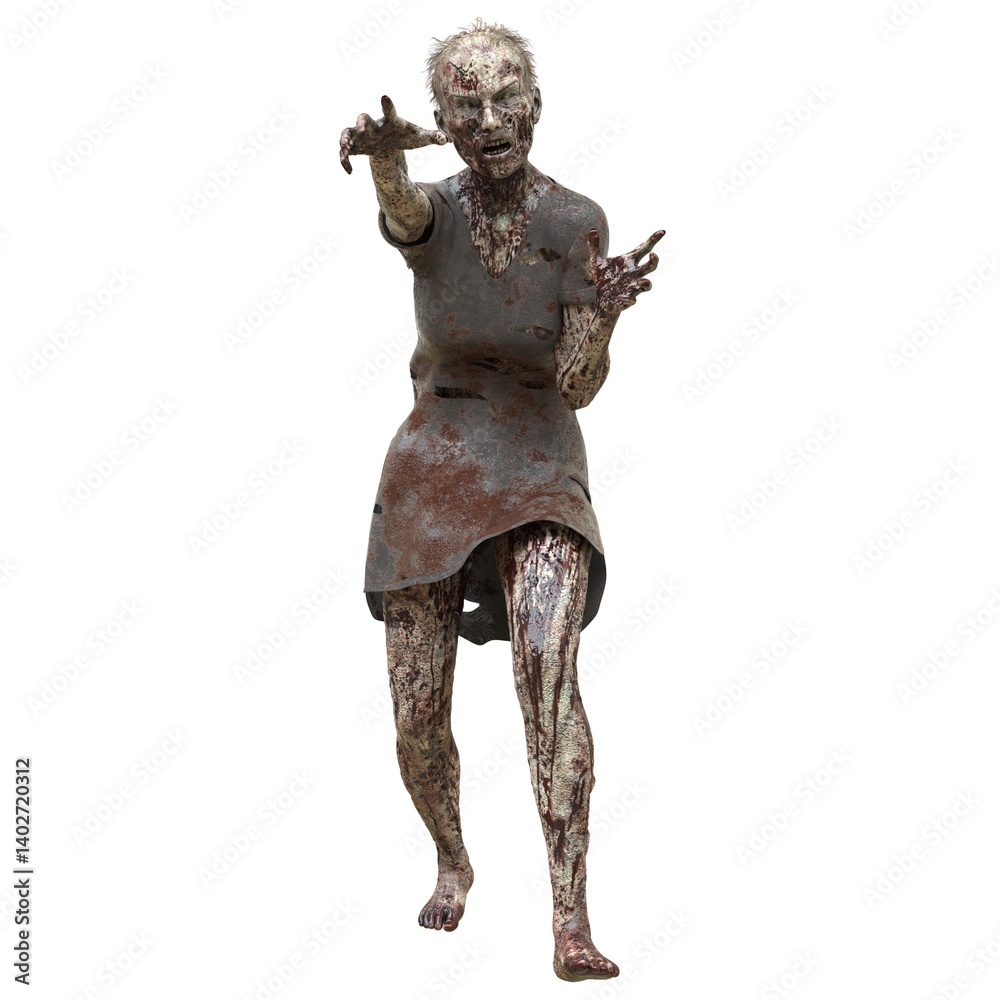 Zombie girl isolated white background 3d illustration Zombie girl isolated white background 3d illustration