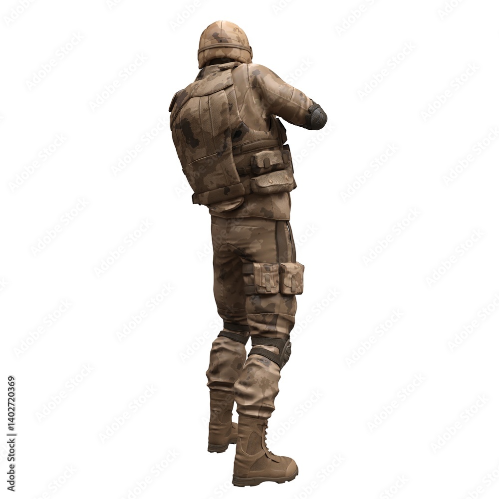 Obraz premium Soldier with a machine gun isolated white background 3d illustration