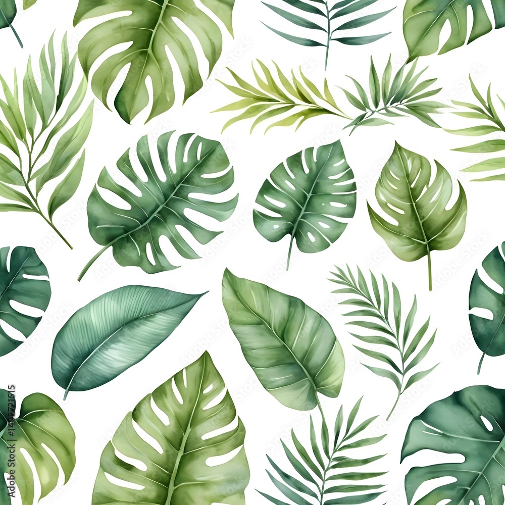 Fototapeta premium Watercolor Tropical Leaves Seamless Pattern