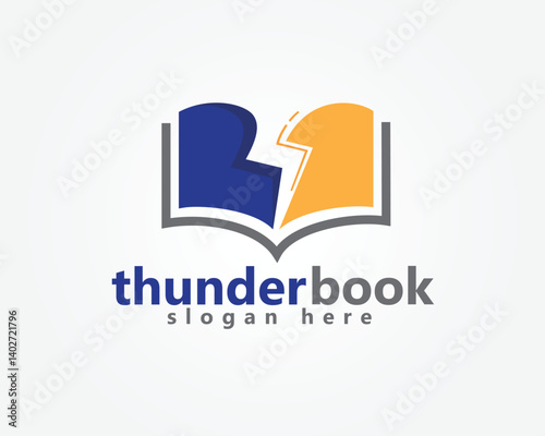 thunder book logo, flash shadow in the middle of an open book, logo design inspiration