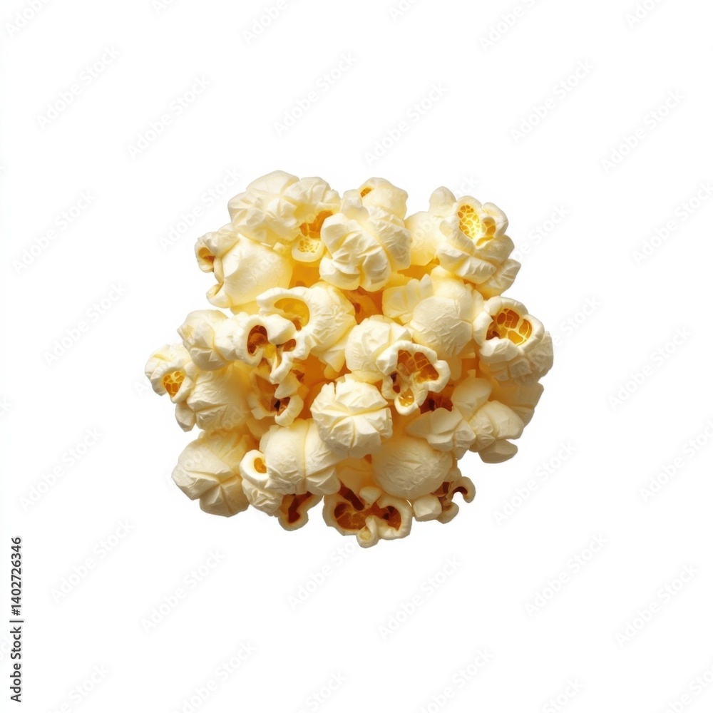 A bowl of freshly popped popcorn with a golden brown crisp and slight butter sheen, isolated white background, hyperrealism art style A bowl of freshly popped popcorn with a golden brown crisp and slight butter sheen, isolated white background, hyperrealism art style