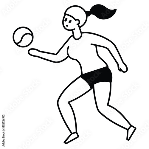 Black tennis player silhouette vector, ball in action