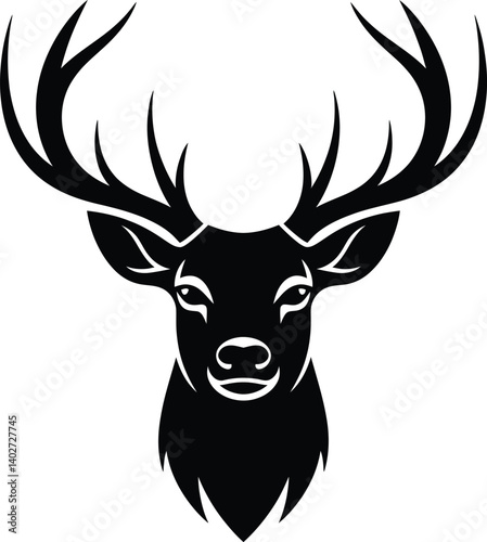 Isolated deer head silhouette with antlers, vector icon
