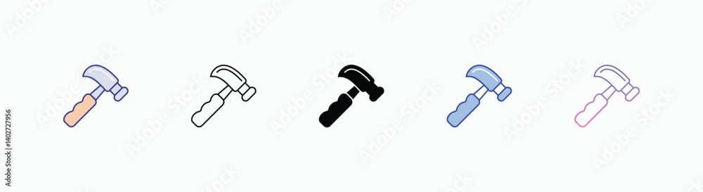 Hammer icons set in different style vector stock Hammer icons set in different style vector stock