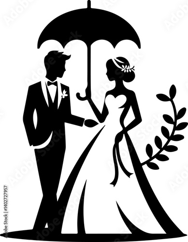 vector sketch illustration silhouette design of a couple getting married at the altar