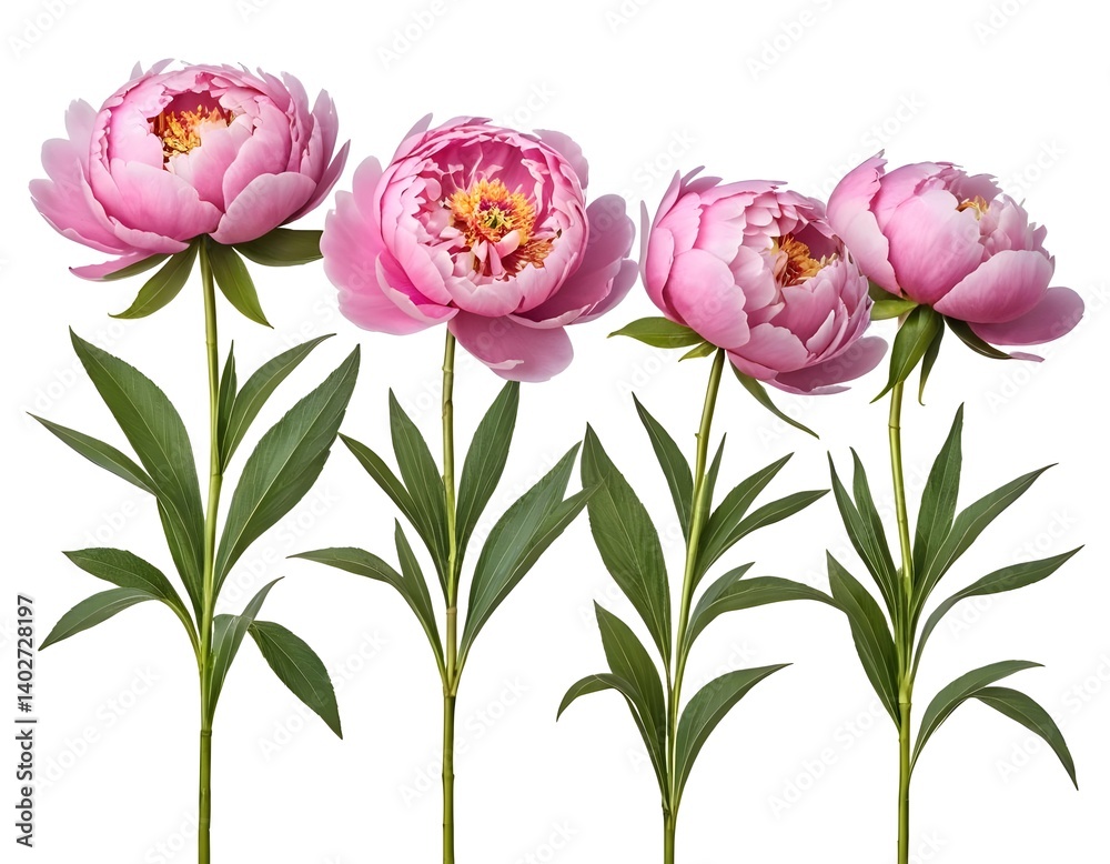 Fototapeta premium Four Pink Peonies on White Background