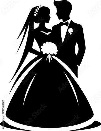 vector sketch illustration silhouette design of a couple getting married at the altar  