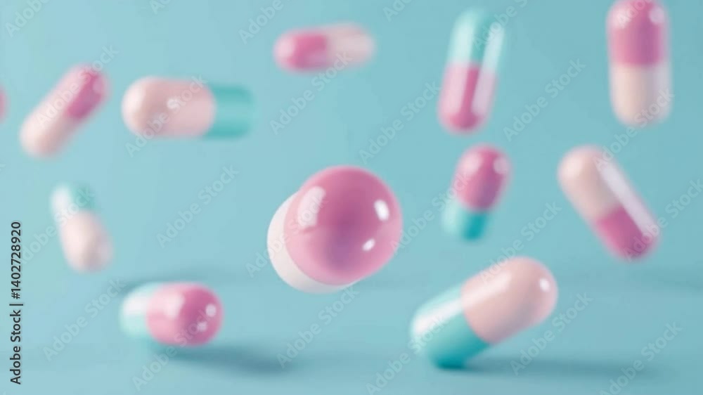 Colorful capsules floating in the air, representing health and wellness. Perfect for medical and pharmaceutical themes. Colorful capsules floating in the air, representing health and wellness. Perfect for medical and pharmaceutical themes.